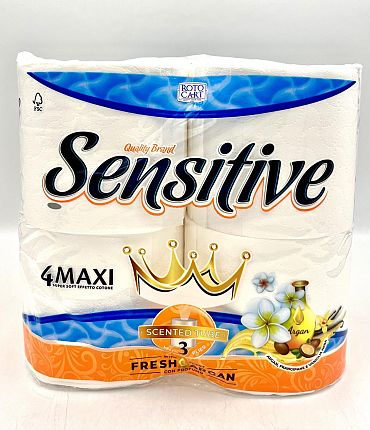 Тоалетна хартия Sensitive 3-пластова Argan 4 бр.